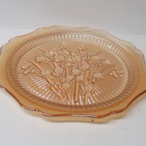 Jeannette Depression Glass Iridescent IRIS and HERRINGBONE 9 1/2 In Dinner Plate